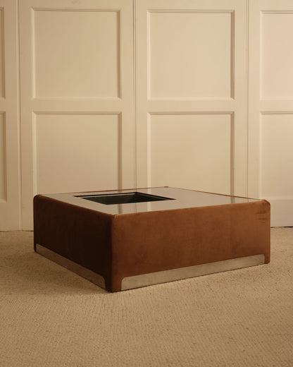 Metal & Velvet Coffee Table - Italy 1970s Coffee Tables