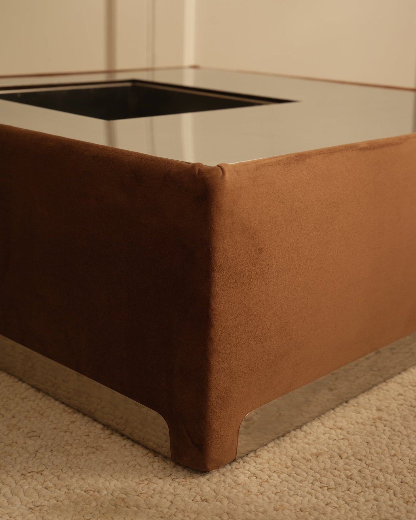 Metal & Velvet Coffee Table - Italy 1970s Coffee Tables