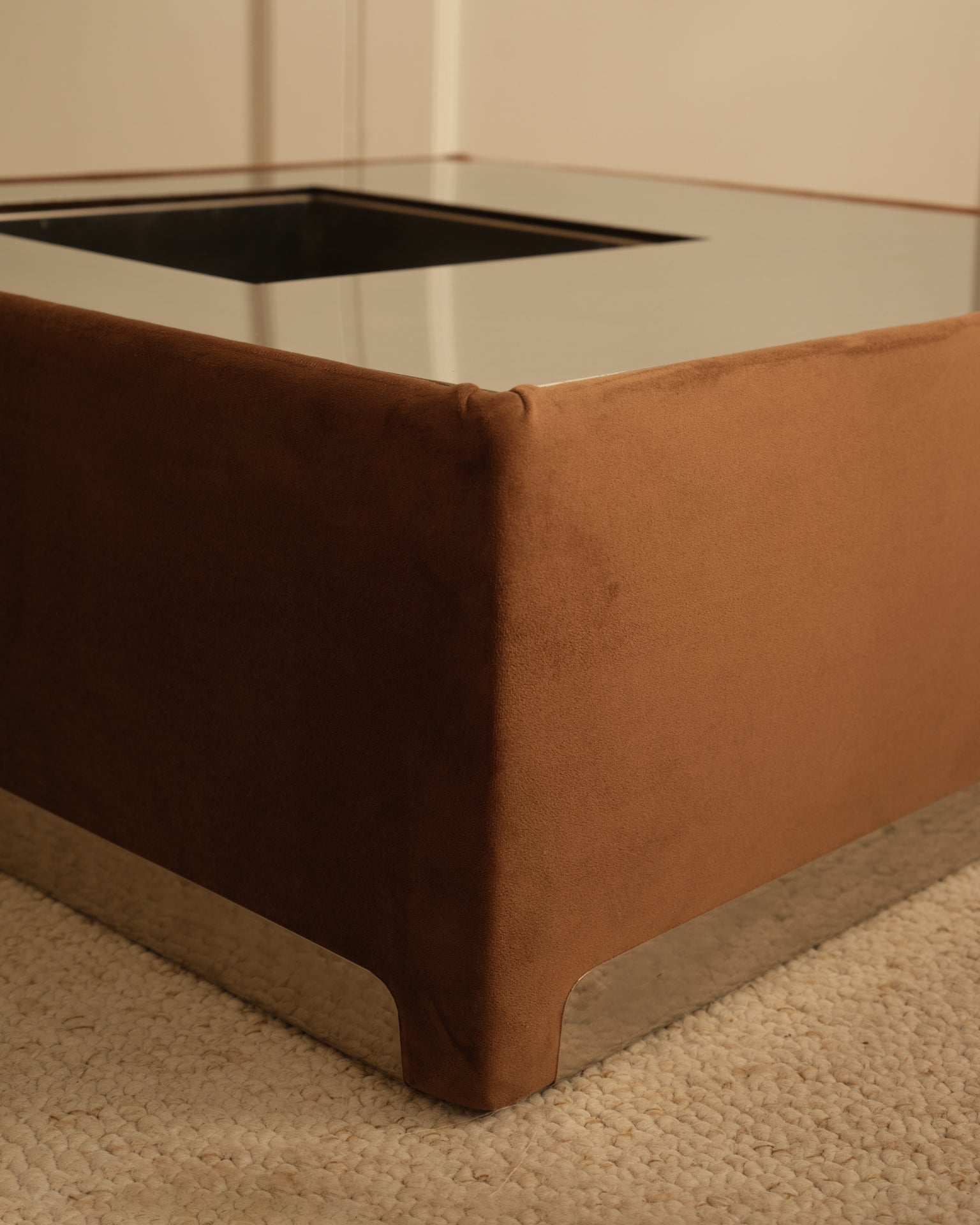 Metal & Velvet Coffee Table - Italy 1970s Coffee Tables