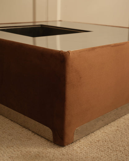 Metal & Velvet Coffee Table - Italy 1970s Coffee Tables