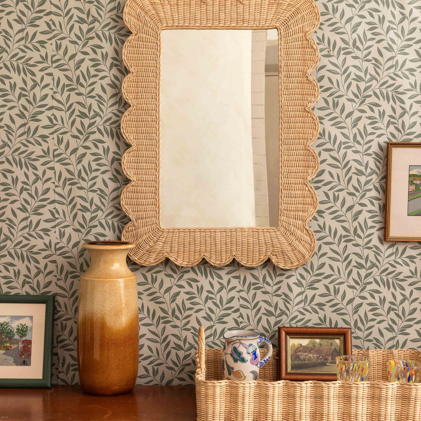 Mimi Rattan Scalloped Mirror, Large Natural Mirrors