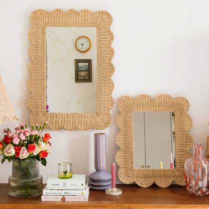 Mimi Rattan Scalloped Mirror, Large Natural Mirrors