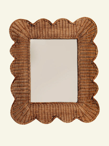 Mimi Rattan Scalloped Mirror, Medium Teak Mirrors