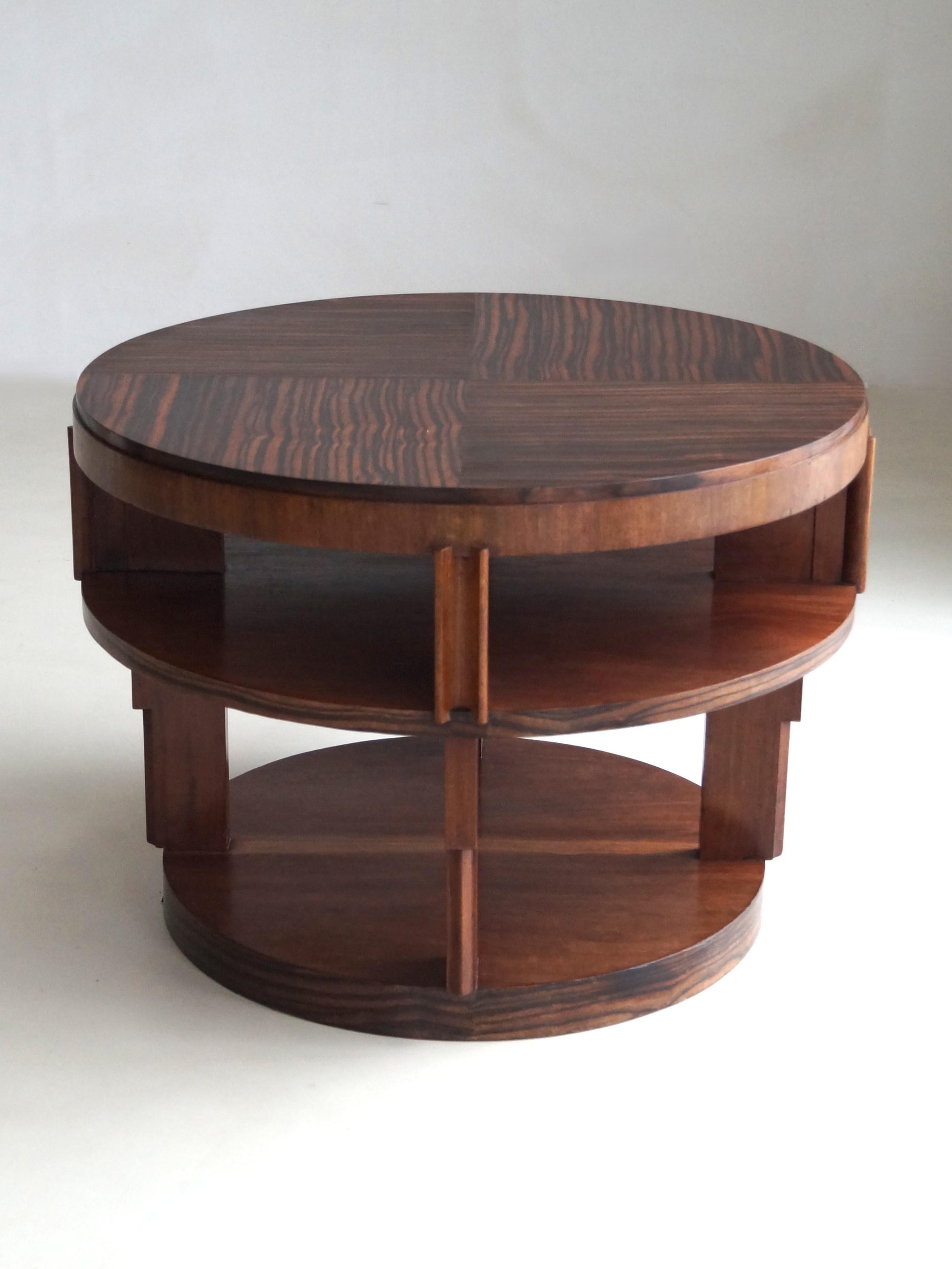 Monumental Amsterdam School Table with Macassar Top, Dutch Art Deco, 1920s End Tables