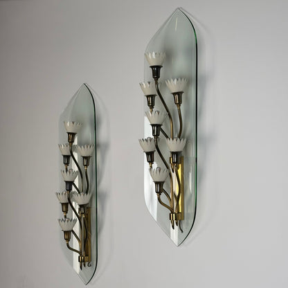 Pair of Monumental Pietro Chiesa for Fontana Arte Rare 7-Light Glass Sconces, 1950s Sconces