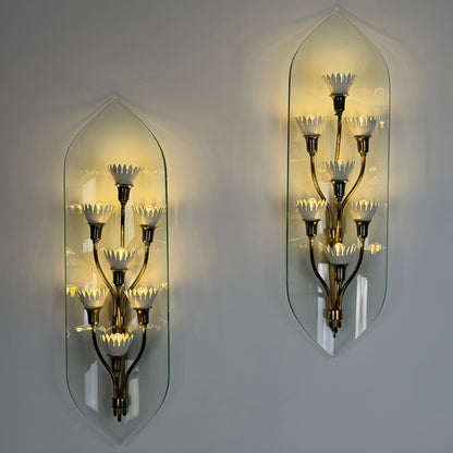 Pair of Monumental Pietro Chiesa for Fontana Arte Rare 7-Light Glass Sconces, 1950s Sconces