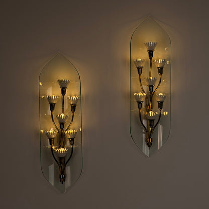Pair of Monumental Pietro Chiesa for Fontana Arte Rare 7-Light Glass Sconces, 1950s Sconces