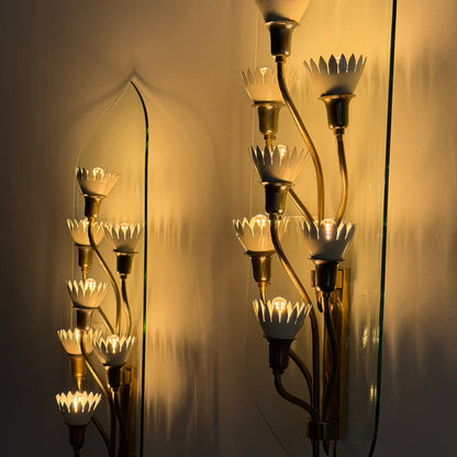 Pair of Monumental Pietro Chiesa for Fontana Arte Rare 7-Light Glass Sconces, 1950s Sconces