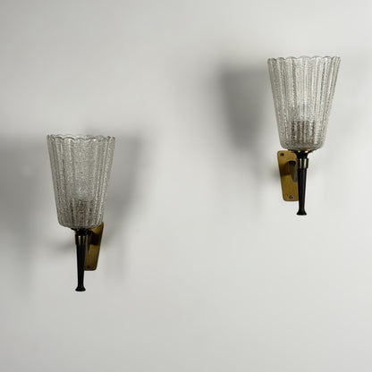 Pair of Large Murano Glass Wall Sconces by Archimede Seguso for Seguso Vetri d'Arte, 1940s Sconces