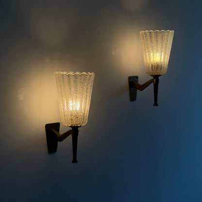 Pair of Large Murano Glass Wall Sconces by Archimede Seguso for Seguso Vetri d'Arte, 1940s Sconces