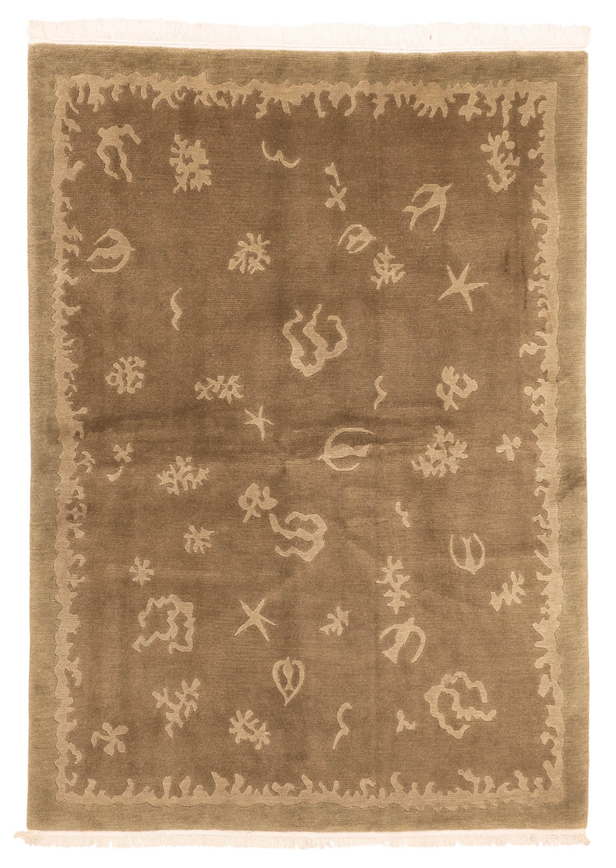 Nepalese Rug in Olive, overhead view of the full olive wool rug