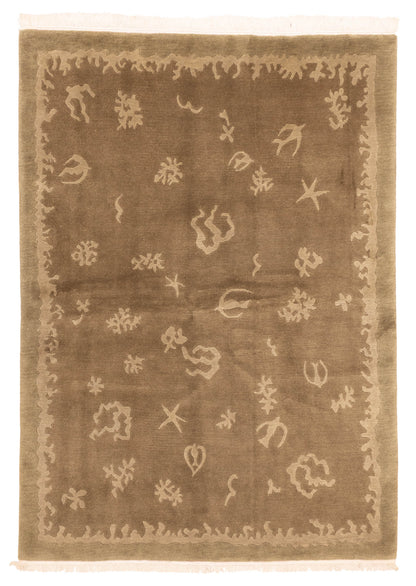 Nepalese Rug in Olive, overhead view of the full olive wool rug