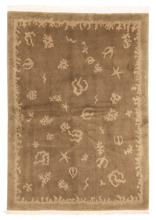 Nepalese Rug in Olive, overhead view of the full olive wool rug