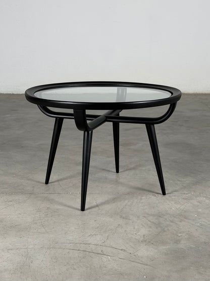 Nicolay Diulgheroff Semi-Matte Black Lacquer Round Coffee Table, Italy, 1950s Coffee Tables