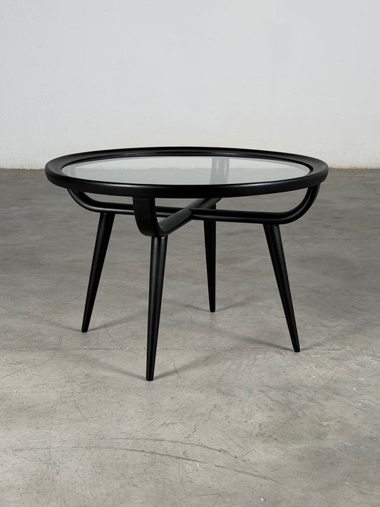 Nicolay Diulgheroff Semi-Matte Black Lacquer Round Coffee Table, Italy, 1950s Coffee Tables