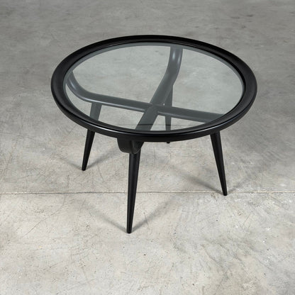 Nicolay Diulgheroff Semi-Matte Black Lacquer Round Coffee Table, Italy, 1950s Coffee Tables