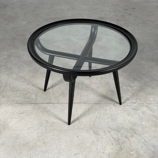 Nicolay Diulgheroff Semi-Matte Black Lacquer Round Coffee Table, Italy, 1950s Coffee Tables