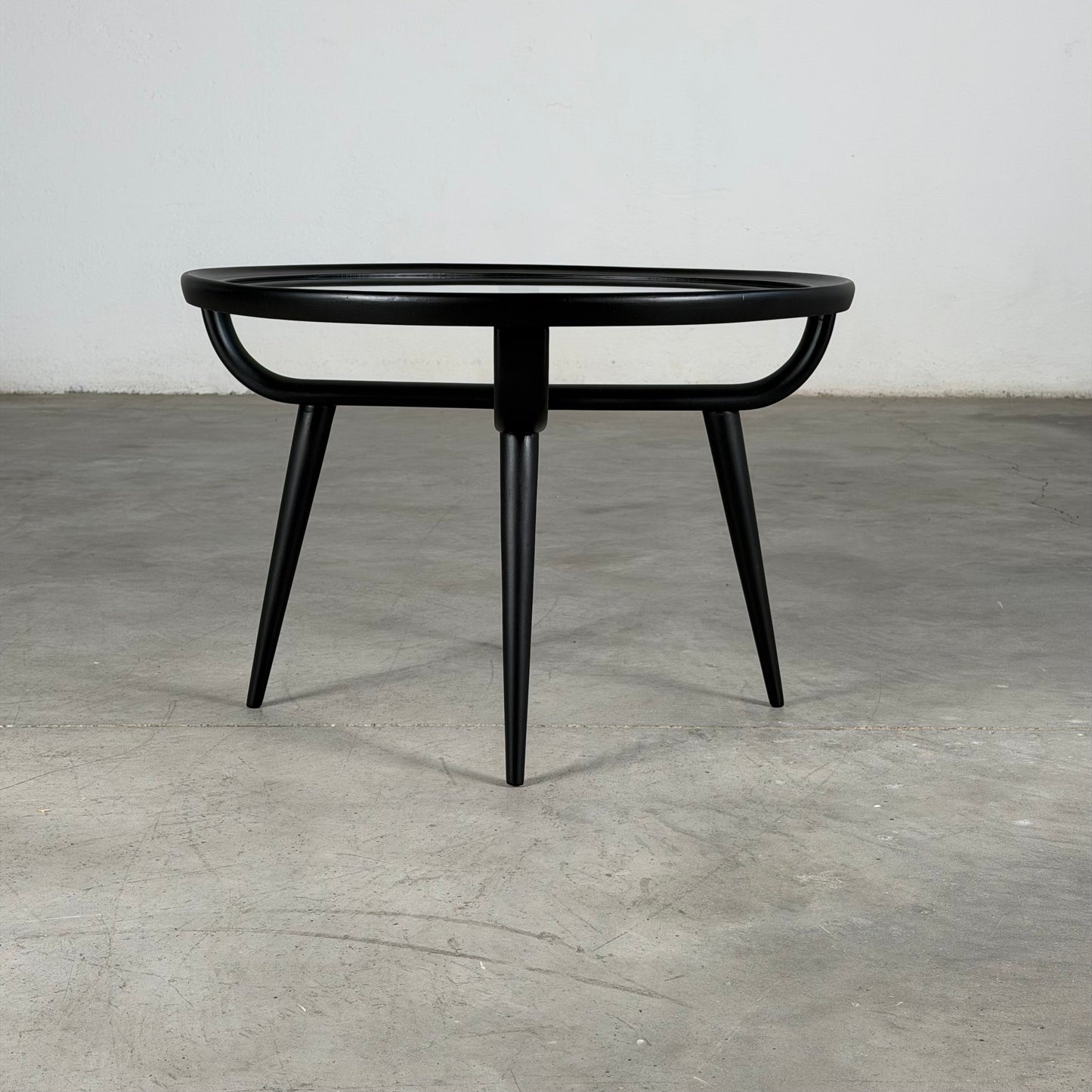 Nicolay Diulgheroff Semi-Matte Black Lacquer Round Coffee Table, Italy, 1950s Coffee Tables