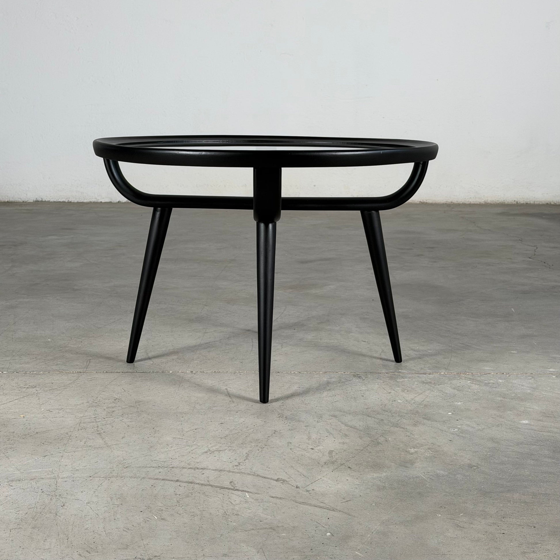 Nicolay Diulgheroff Semi-Matte Black Lacquer Round Coffee Table, Italy, 1950s Coffee Tables