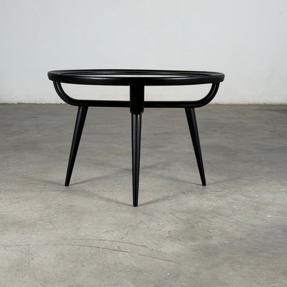 Nicolay Diulgheroff Semi-Matte Black Lacquer Round Coffee Table, Italy, 1950s Coffee Tables