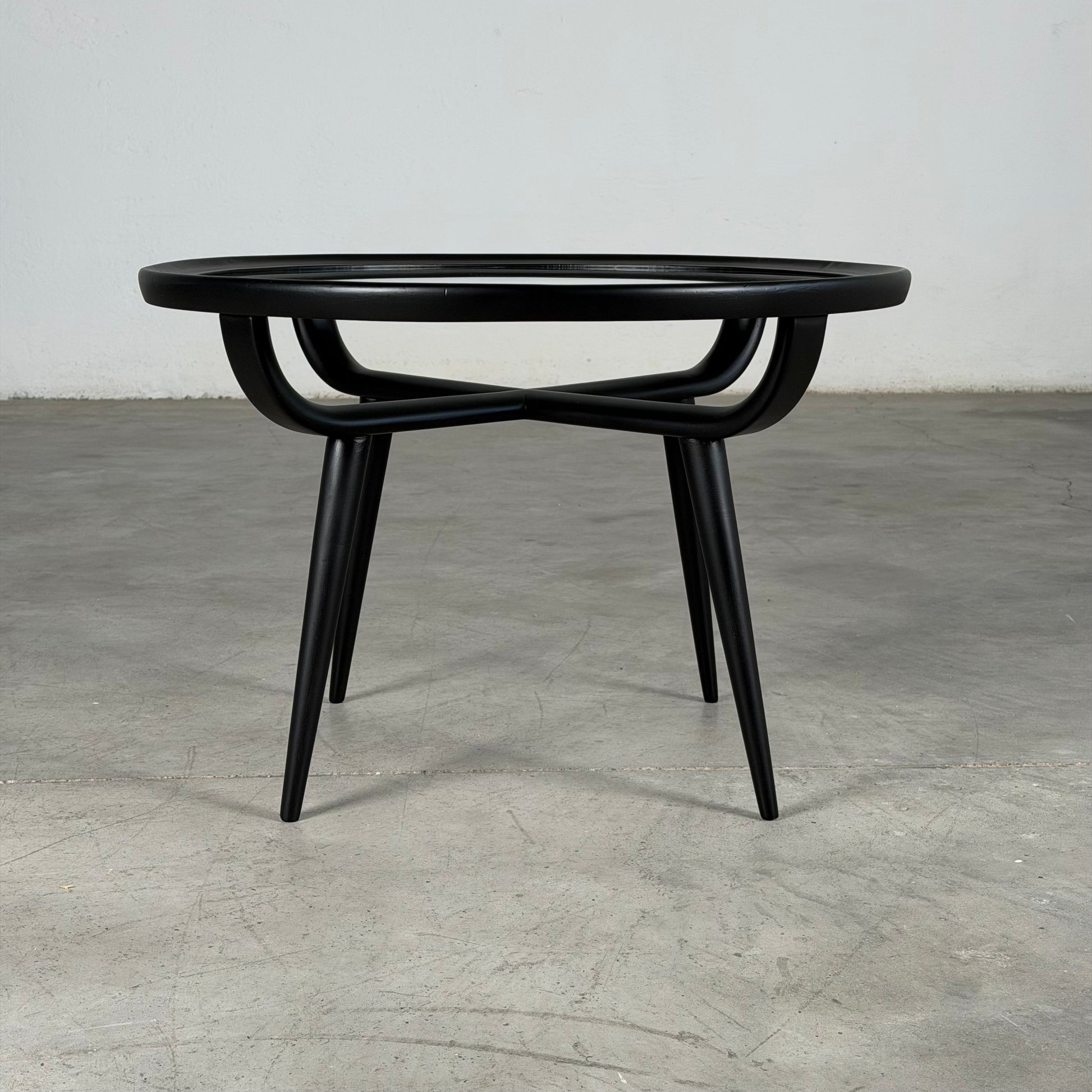 Nicolay Diulgheroff Semi-Matte Black Lacquer Round Coffee Table, Italy, 1950s Coffee Tables