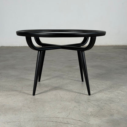 Nicolay Diulgheroff Semi-Matte Black Lacquer Round Coffee Table, Italy, 1950s Coffee Tables