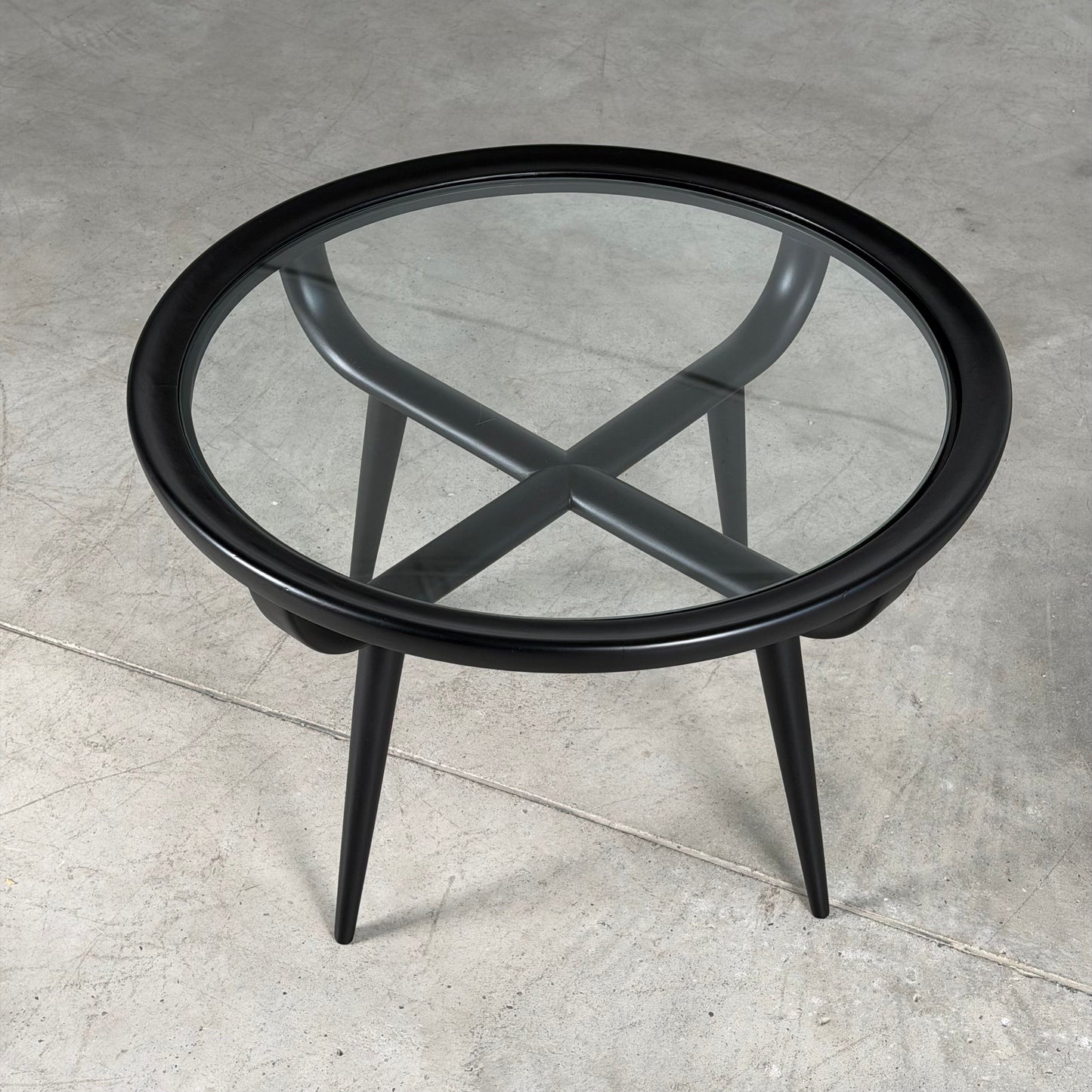 Nicolay Diulgheroff Semi-Matte Black Lacquer Round Coffee Table, Italy, 1950s Coffee Tables