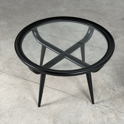 Nicolay Diulgheroff Semi-Matte Black Lacquer Round Coffee Table, Italy, 1950s Coffee Tables