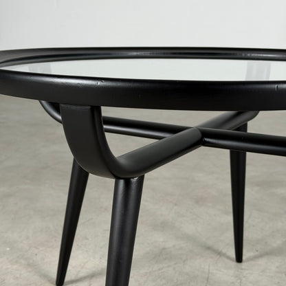 Nicolay Diulgheroff Semi-Matte Black Lacquer Round Coffee Table, Italy, 1950s Coffee Tables
