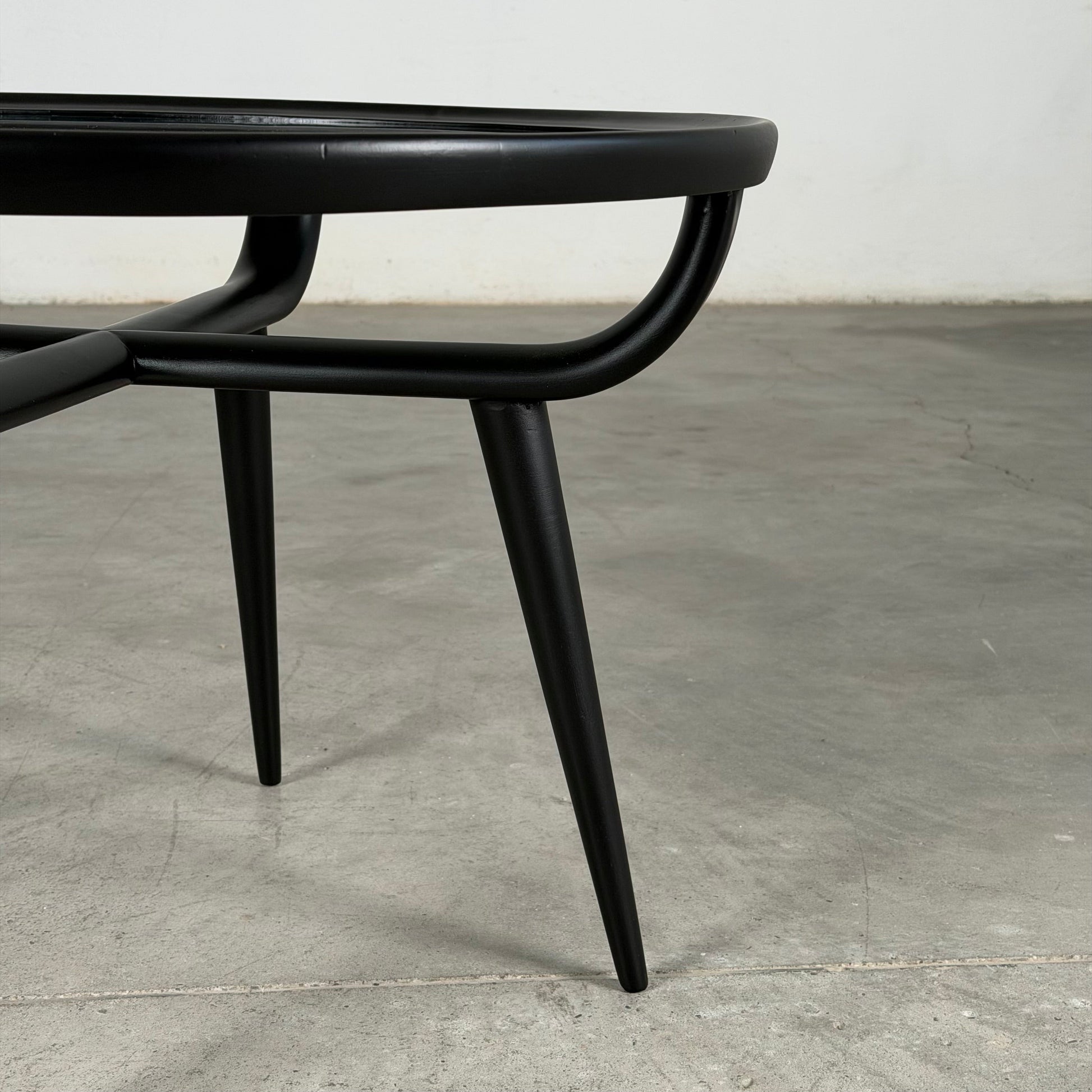 Nicolay Diulgheroff Semi-Matte Black Lacquer Round Coffee Table, Italy, 1950s Coffee Tables