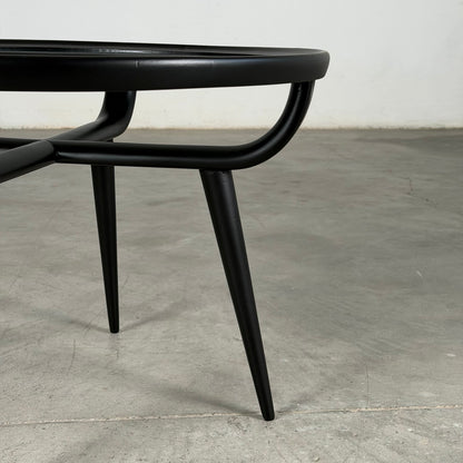 Nicolay Diulgheroff Semi-Matte Black Lacquer Round Coffee Table, Italy, 1950s Coffee Tables