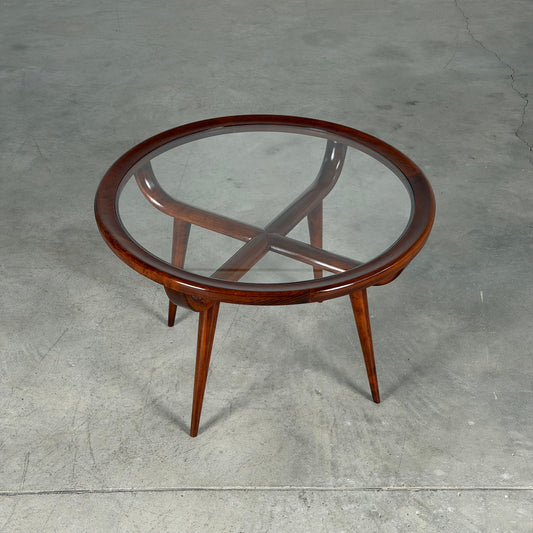 Nicolay Diulgheroff Walnut Round Coffee Table, Italy, 1950s Coffee Tables