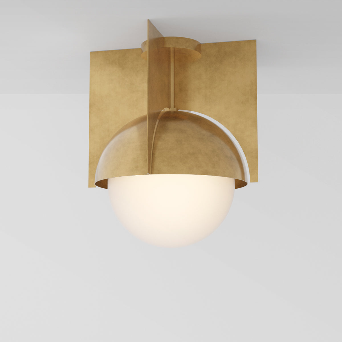 North 16 Ceiling Light in Aged Brass Opal Glass Flush Mounts