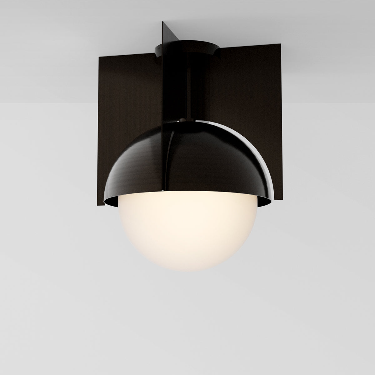 North 16 Ceiling Light in Black Brass Opal Glass Flush Mounts