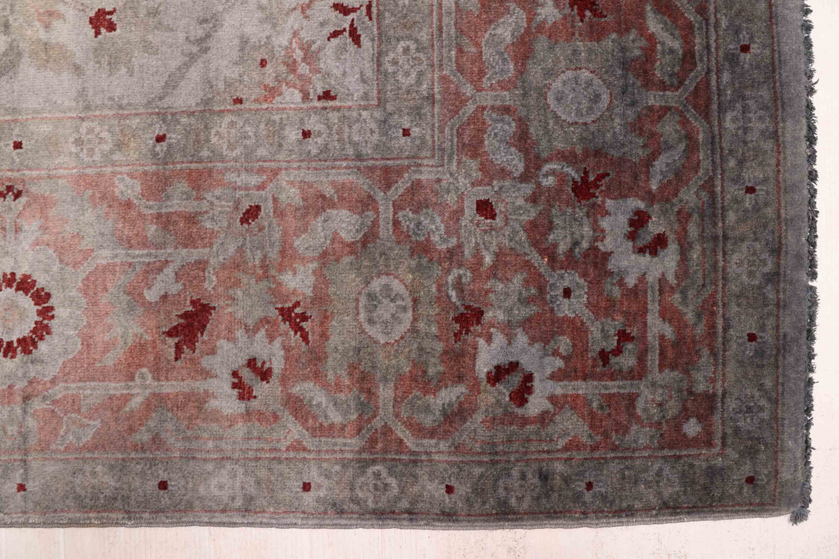 Overdyed Rug in Blush, corner and edge detail
