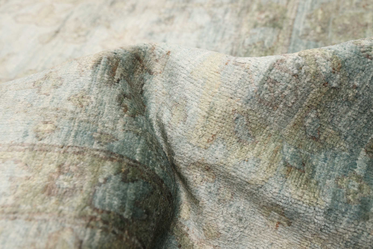 Overdyed Rug in Fog, folded to show the wool pile