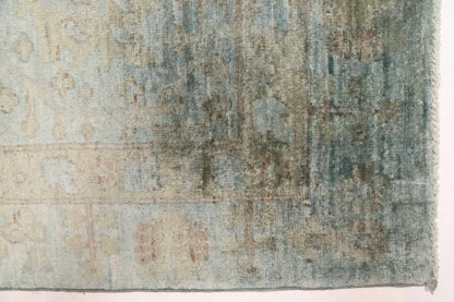 Overdyed Rug in Fog, corner and edge detail