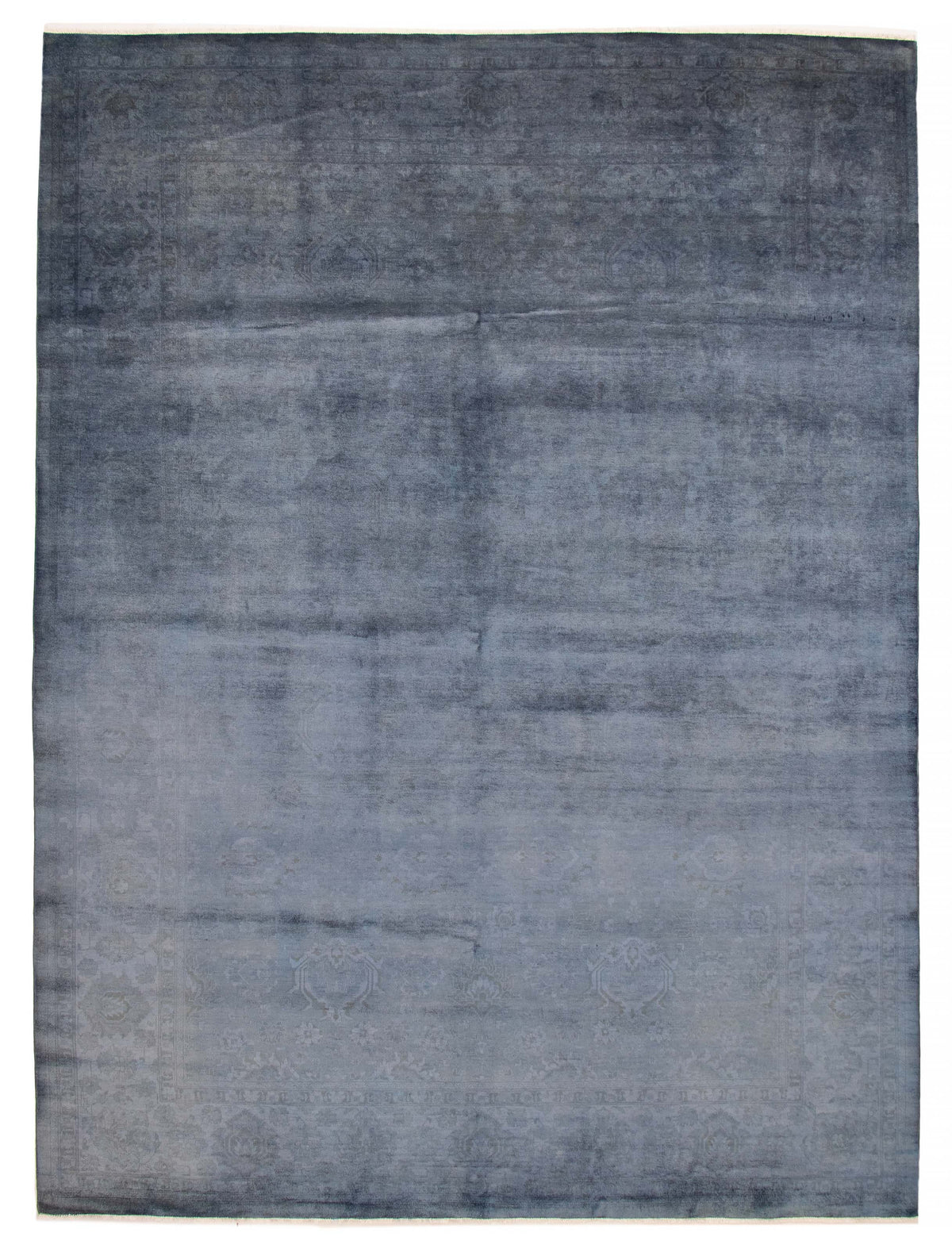 Overdyed Rug in Indigo, overhead view of the full indigo wool rug