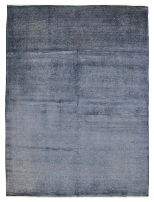 Overdyed Rug in Indigo, overhead view of the full indigo wool rug