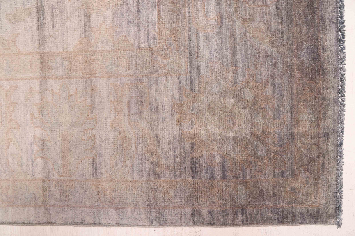 Overdyed Rug in Pebble, corner and edge detail