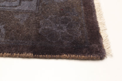 Overdyed Rug in Plum, corner and edge detail
