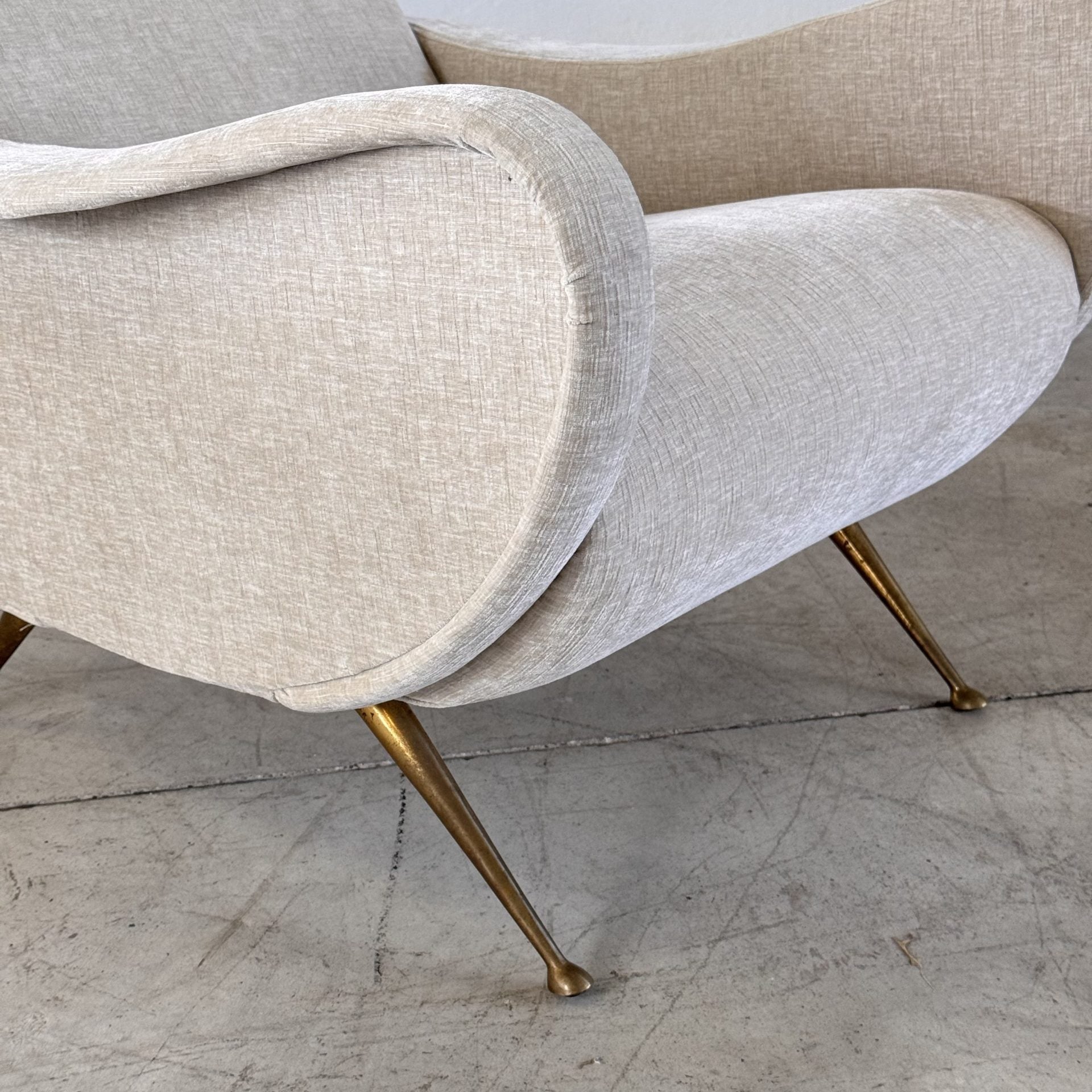 Pair of 1950s Italian Lounge Chairs by Gigi Radice, Rubelli Fabric Chairs