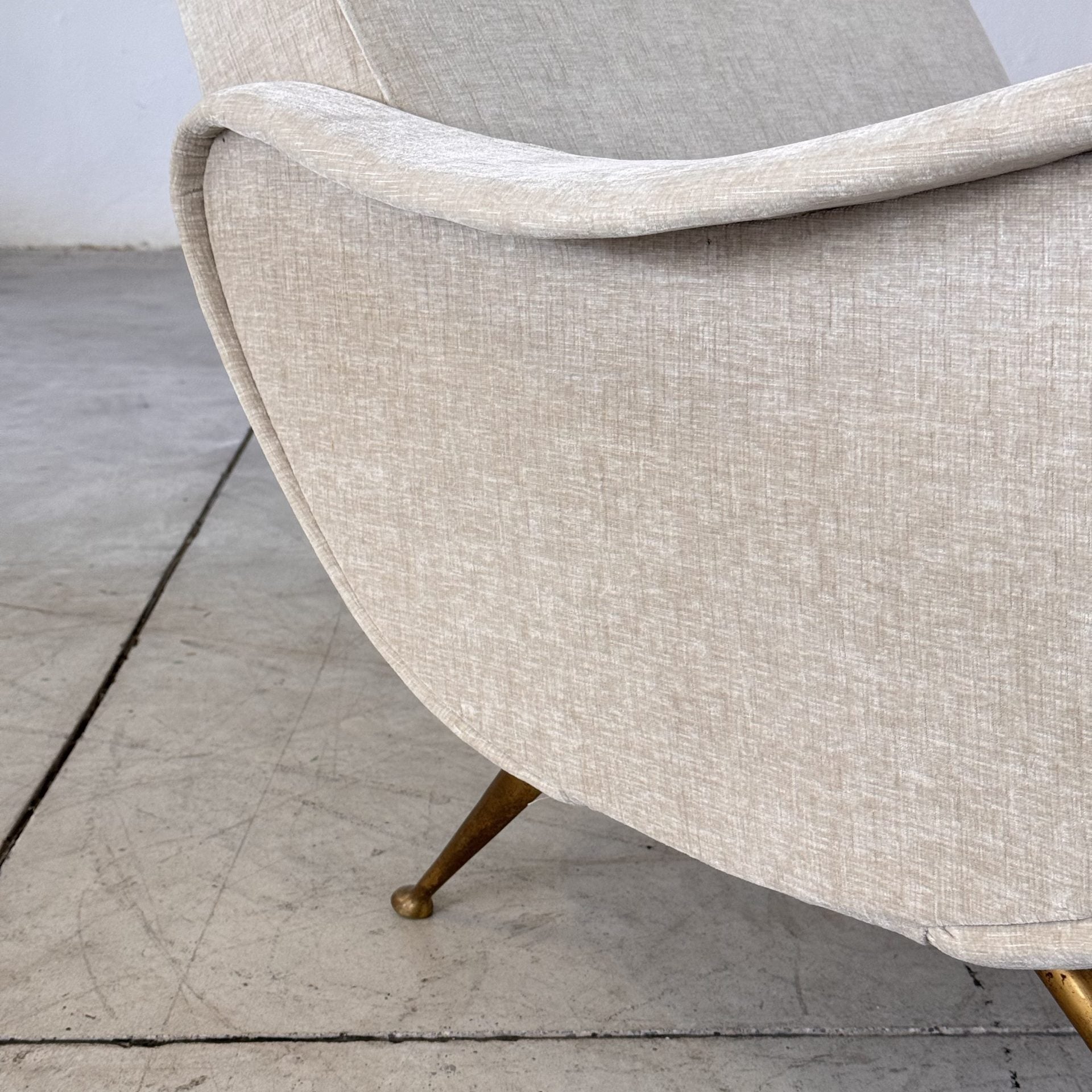 Pair of 1950s Italian Lounge Chairs by Gigi Radice, Rubelli Fabric Chairs