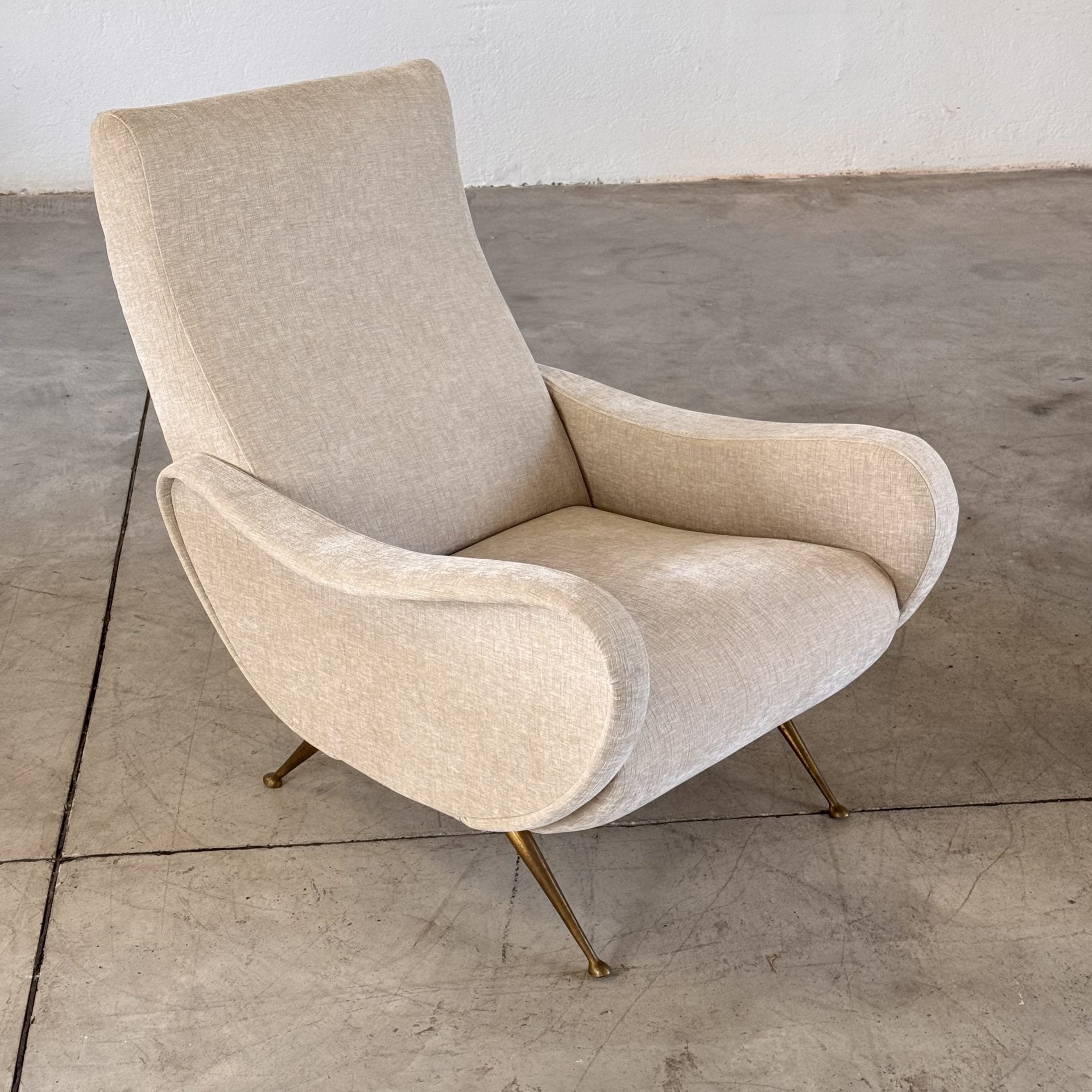 Pair of 1950s Italian Lounge Chairs by Gigi Radice, Rubelli Fabric Chairs