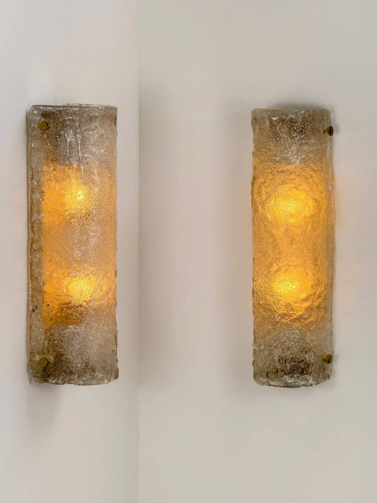 Pair of Italian Wall Sconces - Handcrafted Frosted Glass, 1960s/70s Sconces