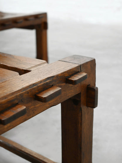 Pair of 1970s Brutalist Side Chairs, Solid Oak Chairs