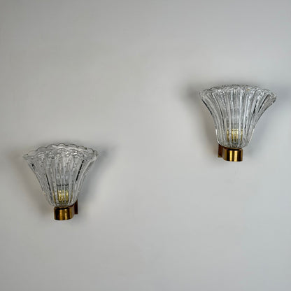 Pair of Archimede Seguso "Bullicante" Murano Glass Wall Sconces, 1940s Sconces