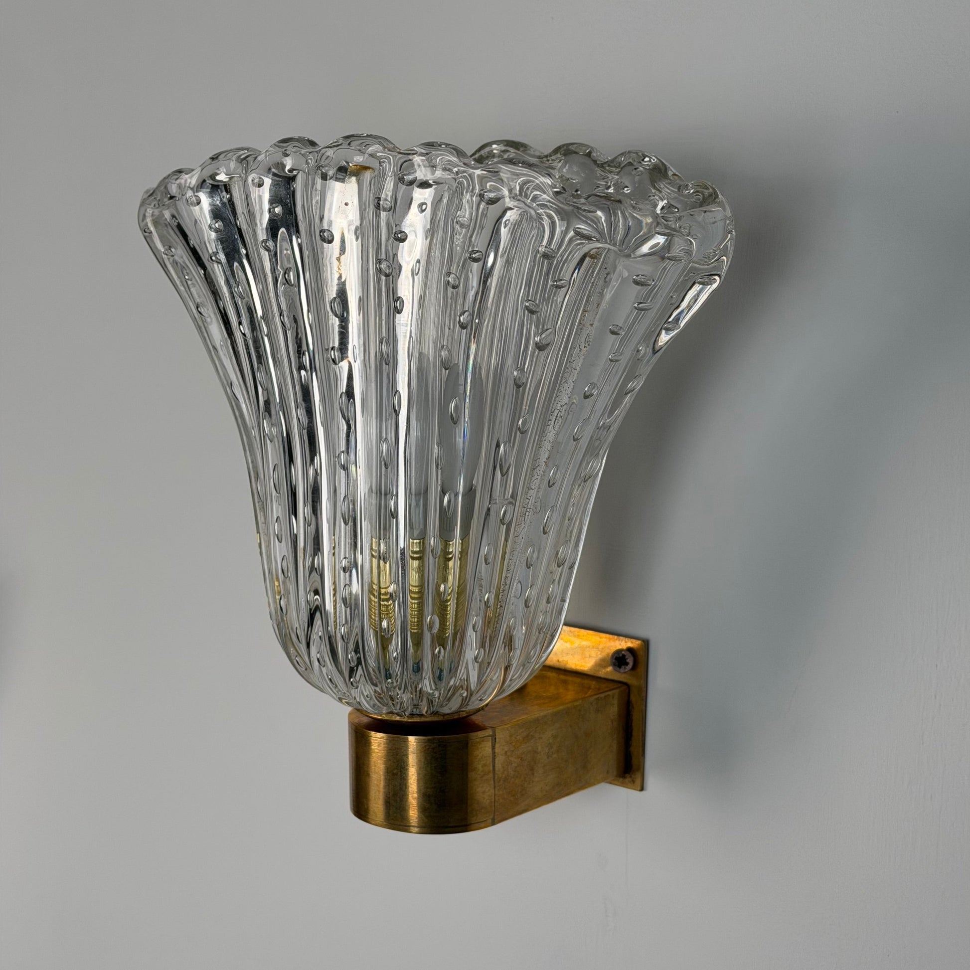 Pair of Archimede Seguso "Bullicante" Murano Glass Wall Sconces, 1940s Sconces