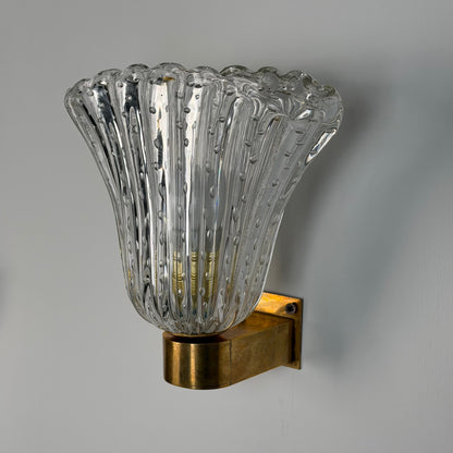 Pair of Archimede Seguso "Bullicante" Murano Glass Wall Sconces, 1940s Sconces