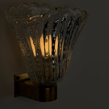 Pair of Archimede Seguso "Bullicante" Murano Glass Wall Sconces, 1940s Sconces